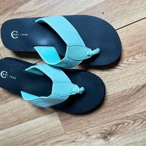 Teal Flip Flops with Black Soles